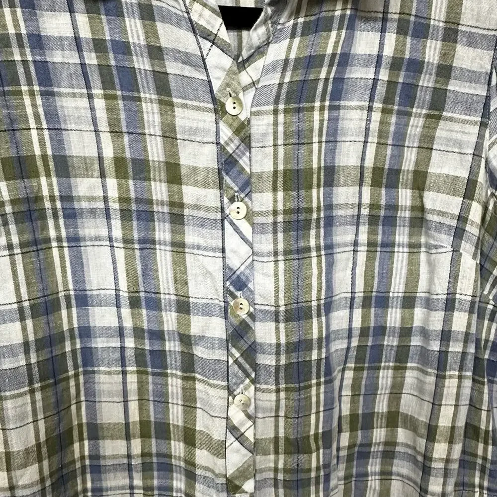 J. Jill Plaid 100% Linen Popover Button Up Tunic Top  Mother of Pearl Size S - Picture 8 of 8